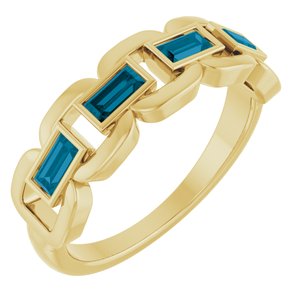 14K Yellow Gold Natural London Blue Topaz Chain Link Ring