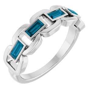 14K White Gold Natural London Blue Topaz Chain Link Ring
