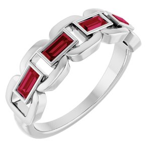 Sterling Silver Lab-Grown Ruby Chain Link Ring