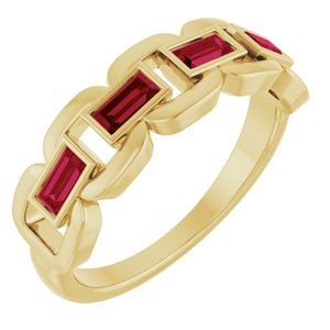 14K Yellow Gold Lab-Grown Ruby Chain Link Ring
