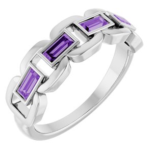 Sterling Silver Lab-Grown Purple Sapphire Chain Link Ring