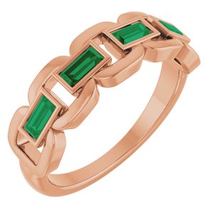 14K Rose Gold Lab-Grown Emerald Chain Link Ring