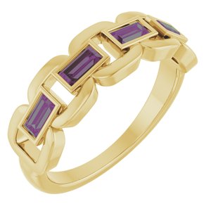 14K Yellow Gold Lab-Grown Alexandrite Chain Link Ring