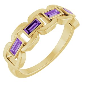 14K Yellow Gold Lab-Grown Purple Sapphire Chain Link Ring
