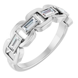 14K White Gold Lab-Grown Moissanite Chain Link Ring