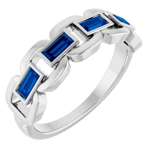 14K White Gold Lab-Grown Blue Sapphire Chain Link Ring