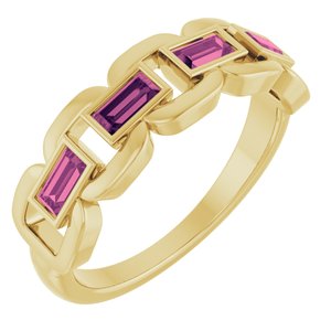14K Yellow Gold Natural Pink Tourmaline Chain Link Ring