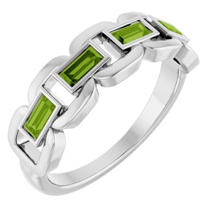 14K White Gold Natural Peridot Chain Link Ring