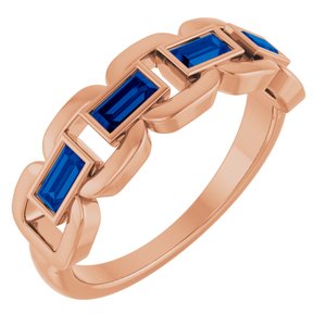 14K Rose Gold Lab-Grown Blue Sapphire Chain Link Ring