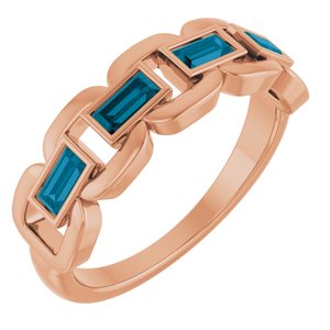 14K Rose Gold Natural London Blue Topaz Chain Link Ring