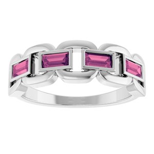 Platinum Natural Pink Tourmaline Chain Link Ring
