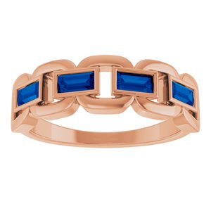 14K Rose Gold Lab-Grown Blue Sapphire Chain Link Ring
