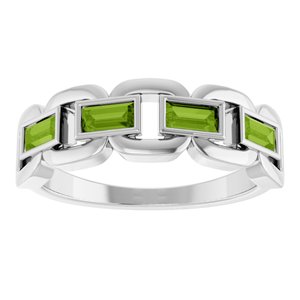 Sterling Silver Natural Peridot Chain Link Ring