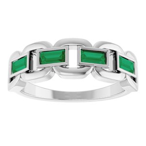 Platinum Lab-Grown Emerald Chain Link Ring