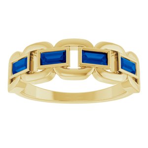 14K Yellow Gold Lab-Grown Blue Sapphire Chain Link Ring