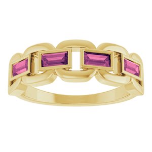 14K Yellow Gold Natural Pink Tourmaline Chain Link Ring