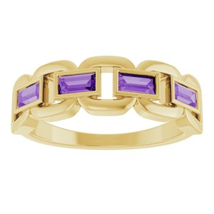 14K Yellow Gold Lab-Grown Purple Sapphire Chain Link Ring