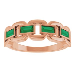 14K Rose Gold Lab-Grown Emerald Chain Link Ring