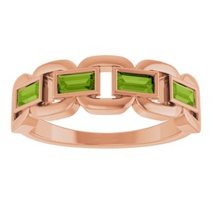 14K Rose Gold Natural Peridot Chain Link Ring