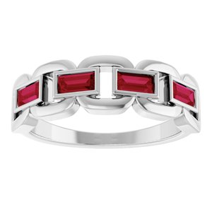 14K White Gold Lab-Grown Ruby Chain Link Ring