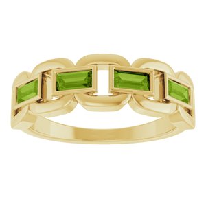 14K Yellow Gold Natural Peridot Chain Link Ring