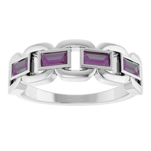 14K White Gold Lab-Grown Alexandrite Chain Link Ring