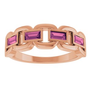 14K Rose Gold Natural Pink Tourmaline Chain Link Ring