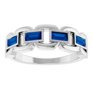 Sterling Silver Lab-Grown Blue Sapphire Chain Link Ring