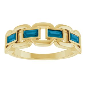 14K Yellow Gold Natural London Blue Topaz Chain Link Ring