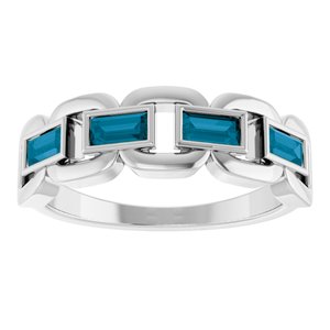 14K White Gold Natural London Blue Topaz Chain Link Ring