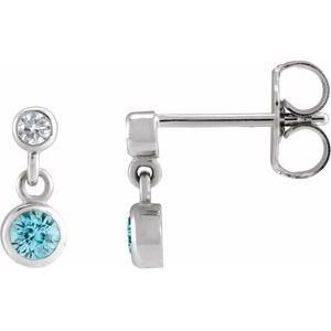 14K White Gold Natural Blue Zircon & .05 CTW Natural Diamond Two-Stone Earrings