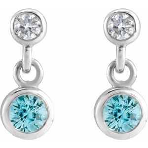 Platinum Natural Blue Zircon & .05 CTW Natural Diamond Two-Stone Earrings – image 2