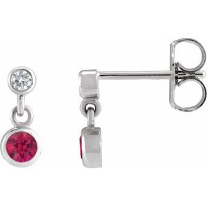 Sterling Silver Natural Ruby & .05 CTW Natural Diamond Two-Stone Earrings