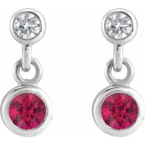 Sterling Silver Natural Ruby & .05 CTW Natural Diamond Two-Stone Earrings – image 2