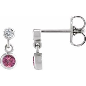 Sterling Silver Natural Pink Tourmaline & .05 CTW Natural Diamond Two-Stone Earrings