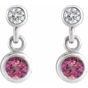 Sterling Silver Natural Pink Tourmaline & .05 CTW Natural Diamond Two-Stone Earrings