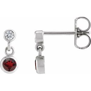 14K White Gold Natural Mozambique Garnet & .05 CTW Natural Diamond Two-Stone Earrings
