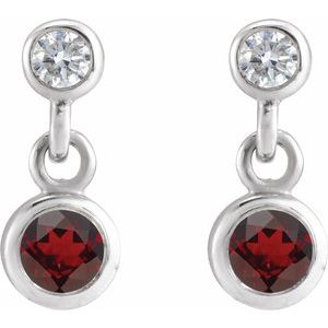 Sterling Silver Natural Mozambique Garnet & .05 CTW Natural Diamond Two-Stone Earrings – image 2