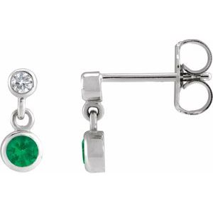 14K White Gold Lab-Grown Emerald & .05 CTW Natural Diamond Two-Stone Earrings