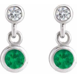 14K White Gold Lab-Grown Emerald & .05 CTW Natural Diamond Two-Stone Earrings – image 2