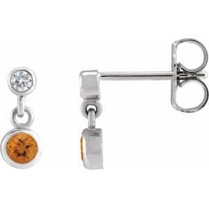 14K White Gold Natural Citrine & .05 CTW Natural Diamond Two-Stone Earrings