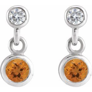 Platinum Natural Citrine & .05 CTW Natural Diamond Two-Stone Earrings – image 2