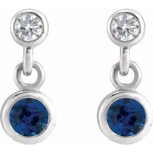 Sterling Silver Natural Blue Sapphire & .05 CTW Natural Diamond Two-Stone Earrings – image 2