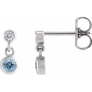 Platinum Natural Aquamarine & .05 CTW Natural Diamond Two-Stone Earrings