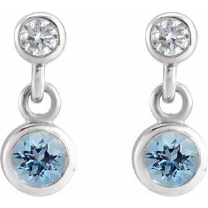 Platinum Natural Aquamarine & .05 CTW Natural Diamond Two-Stone Earrings – image 2