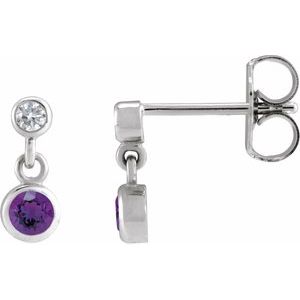 14K White Gold Natural Amethyst & .05 CTW Natural Diamond Two-Stone Earrings