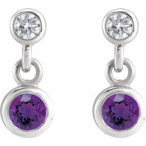 14K White Gold Natural Amethyst & .05 CTW Natural Diamond Two-Stone Earrings – image 2