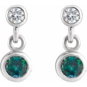 14K White Gold Lab-Grown Alexandrite & .05 CTW Natural Diamond Two-Stone Earrings – image 2