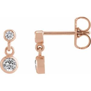 14K Rose Gold Natural White Sapphire & .05 CTW Natural Diamond Two-Stone Earrings