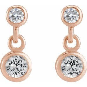 14K Rose Gold Natural White Sapphire & .05 CTW Natural Diamond Two-Stone Earrings – image 2